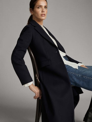 Massimo dutti handmade navy blue wool coat clearance