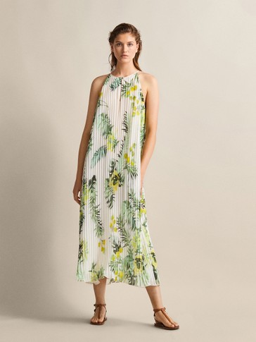 vestido plissado massimo dutti