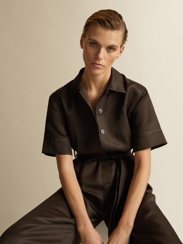 massimo dutti leather jumpsuit