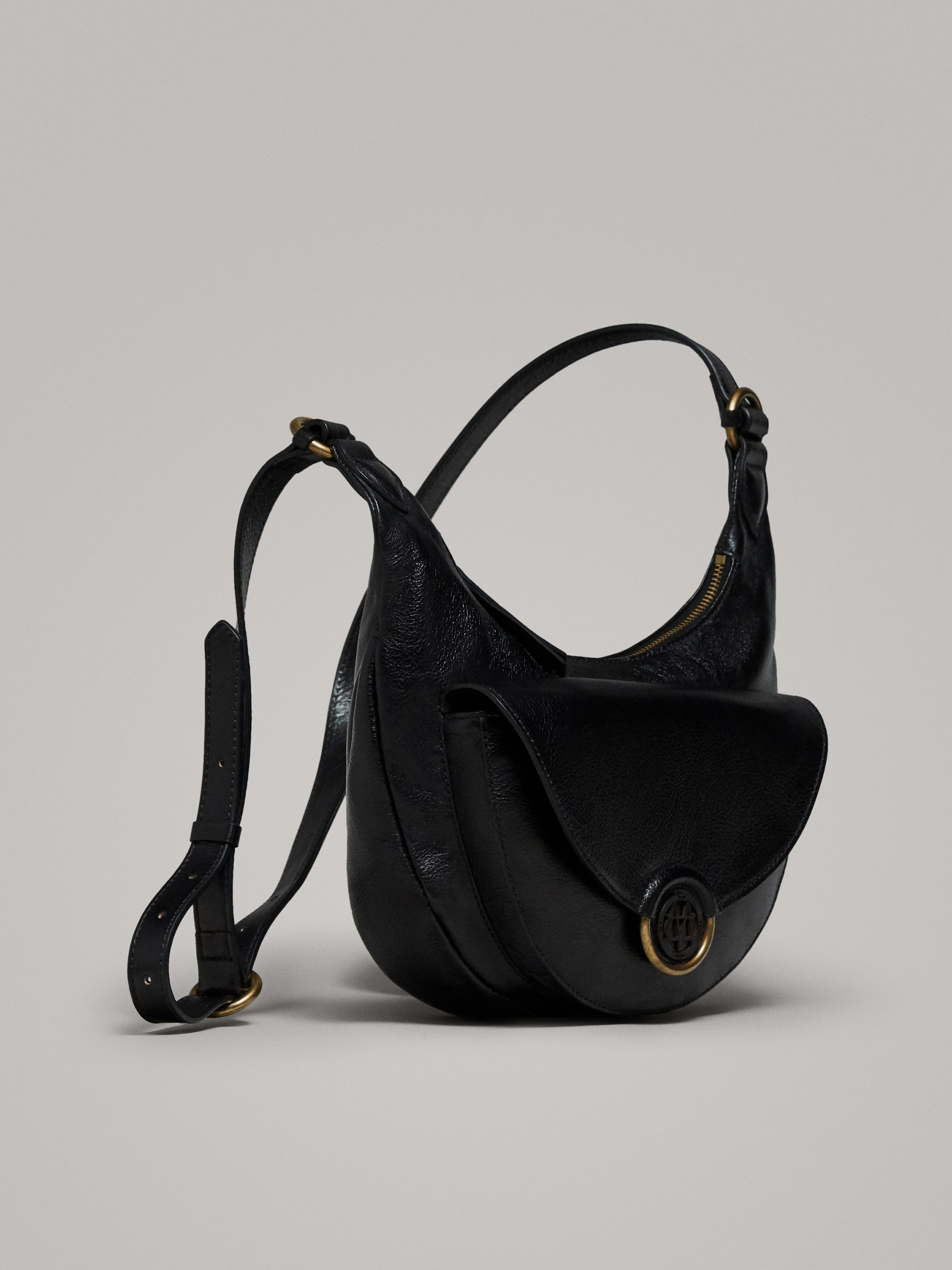 massimo dutti black leather bag