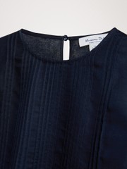 COTTON NAVY DRESS WITH PLEATS