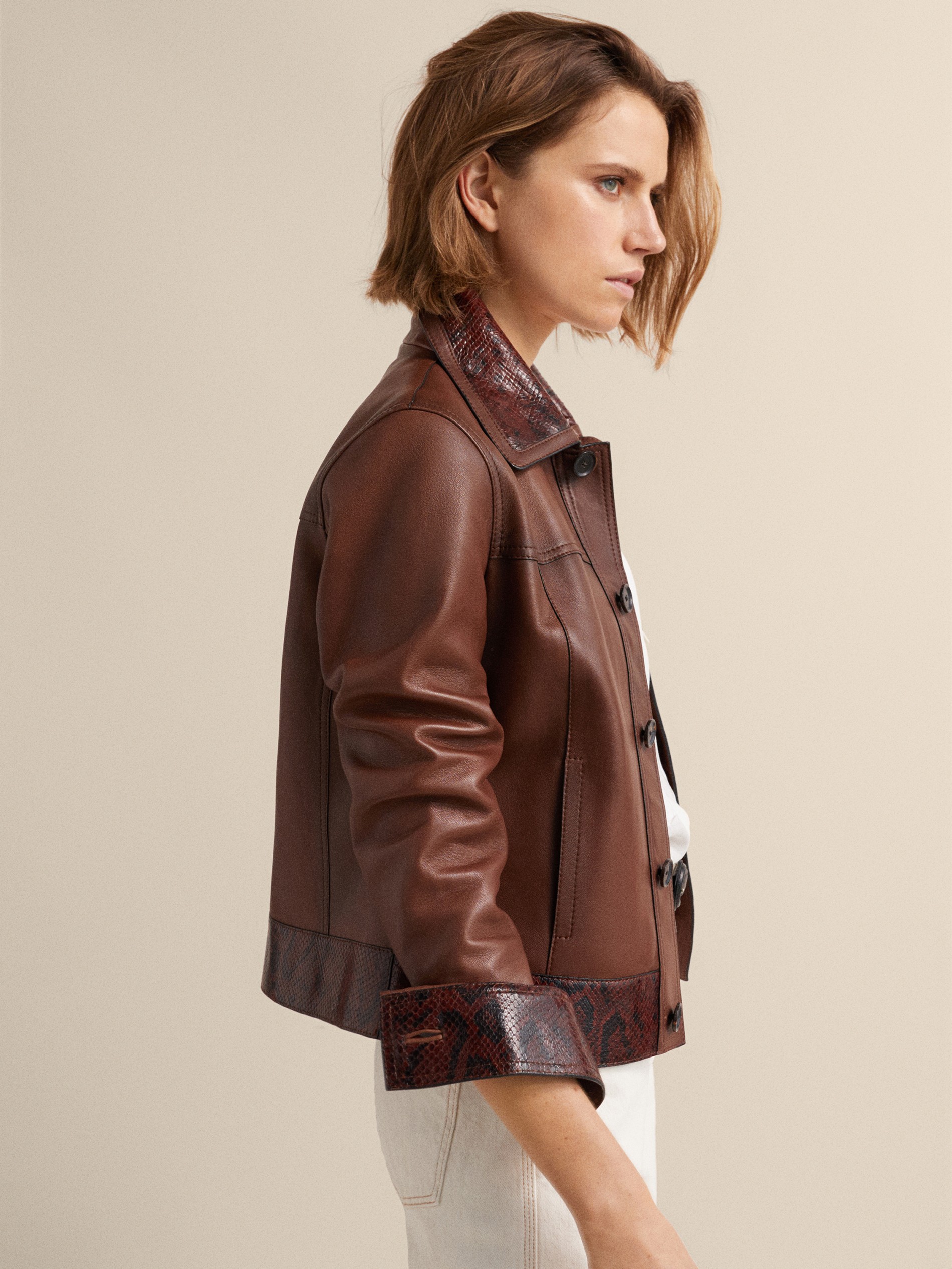 Nappa Leather Jacket With Snakeskin Detail