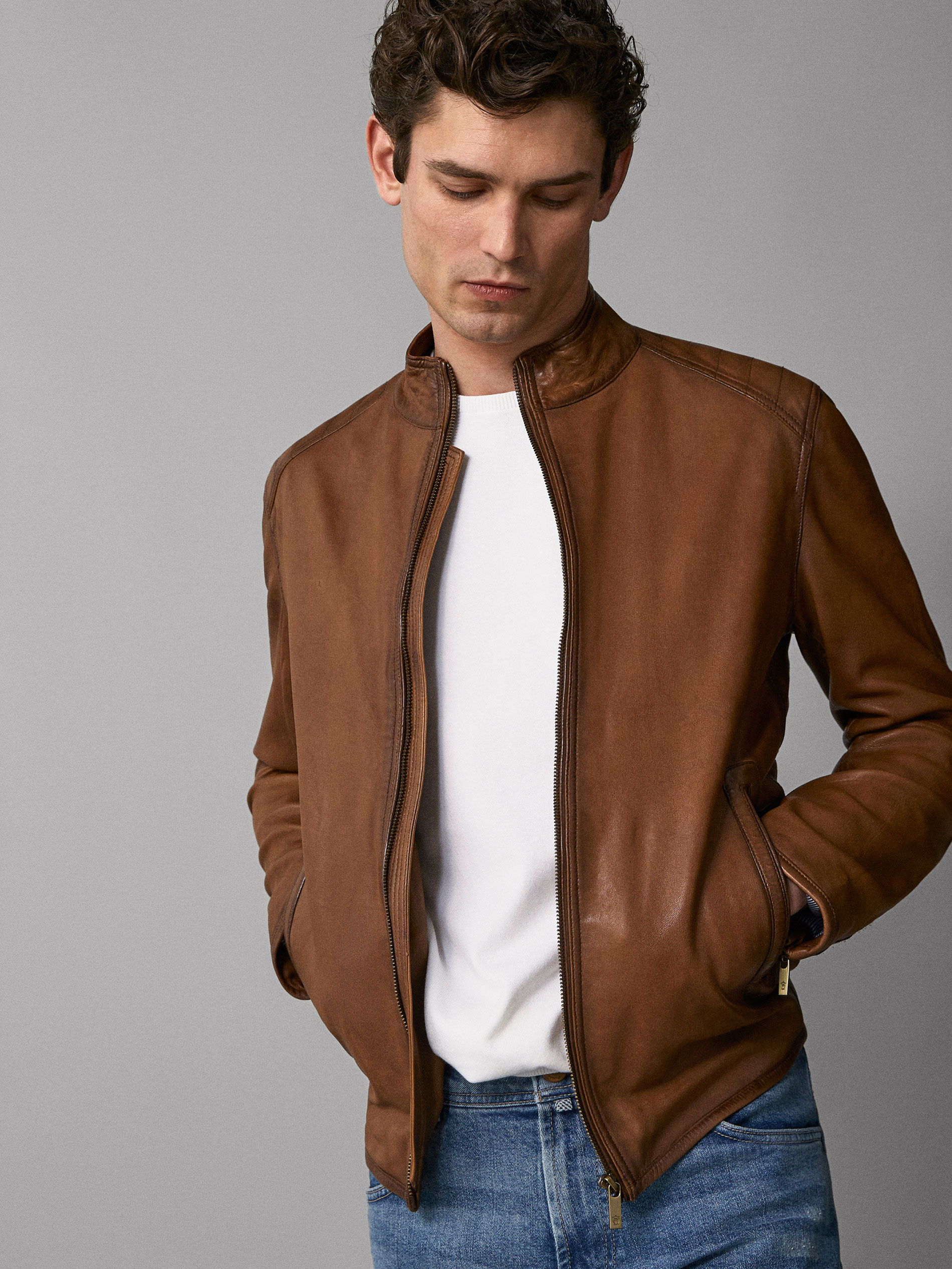 Topstitched Nappa Leather Jacket