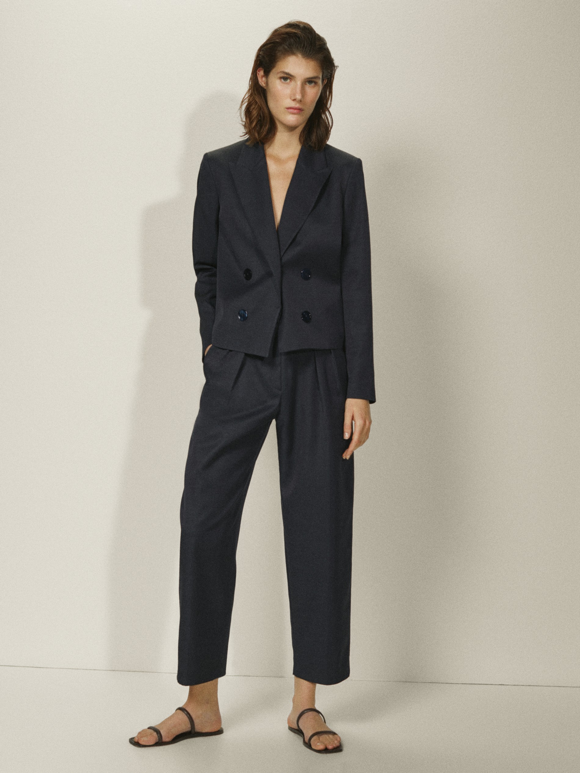 Men Suit Womens high-end Business Blue Crepe Suit Skirt