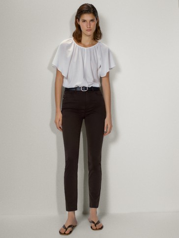 black satin skinny trousers womens