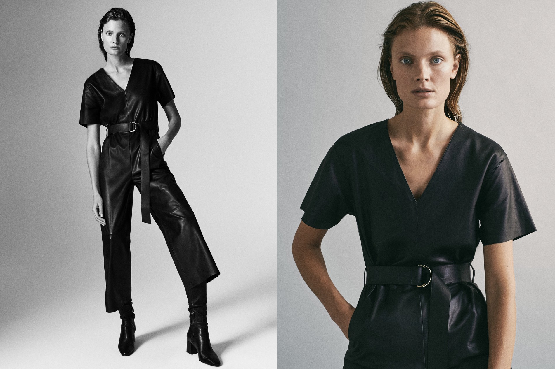 massimo dutti leather jumpsuit