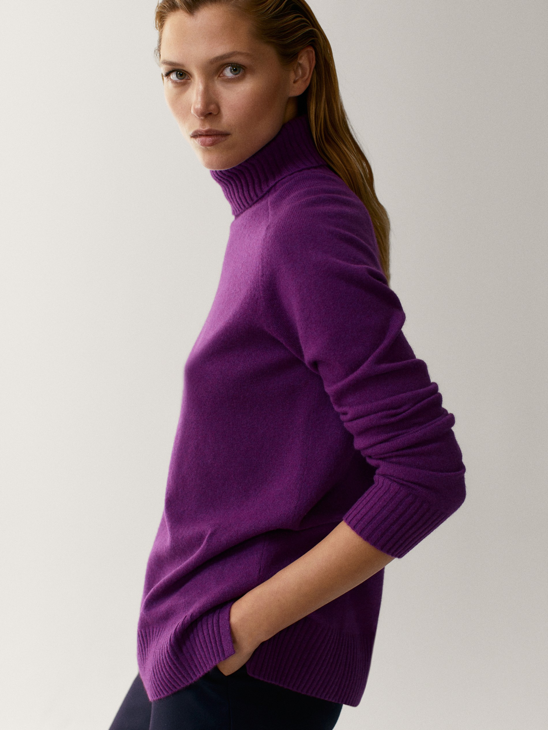 purple high neck jumper