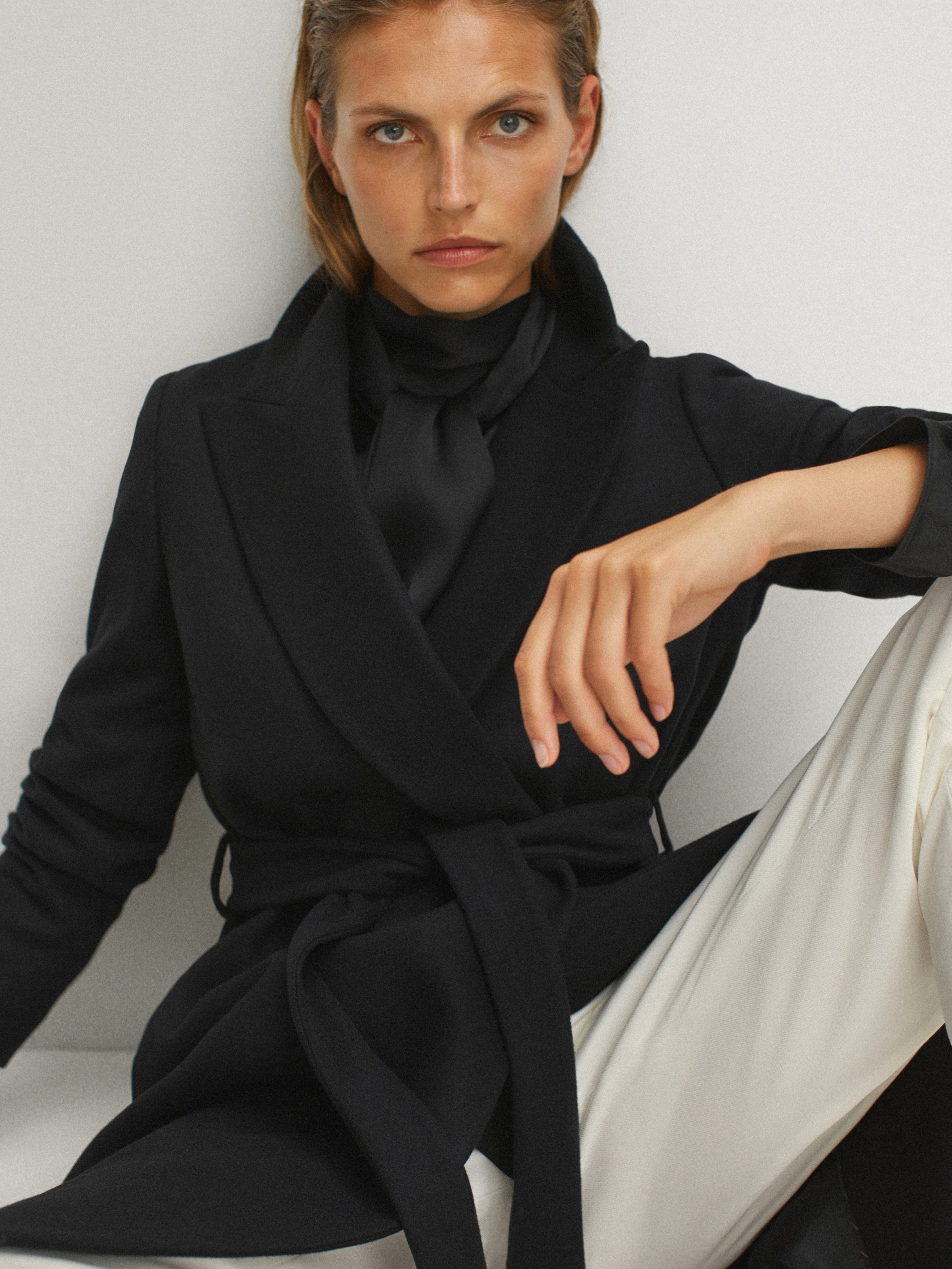 massimo dutti black wool coat