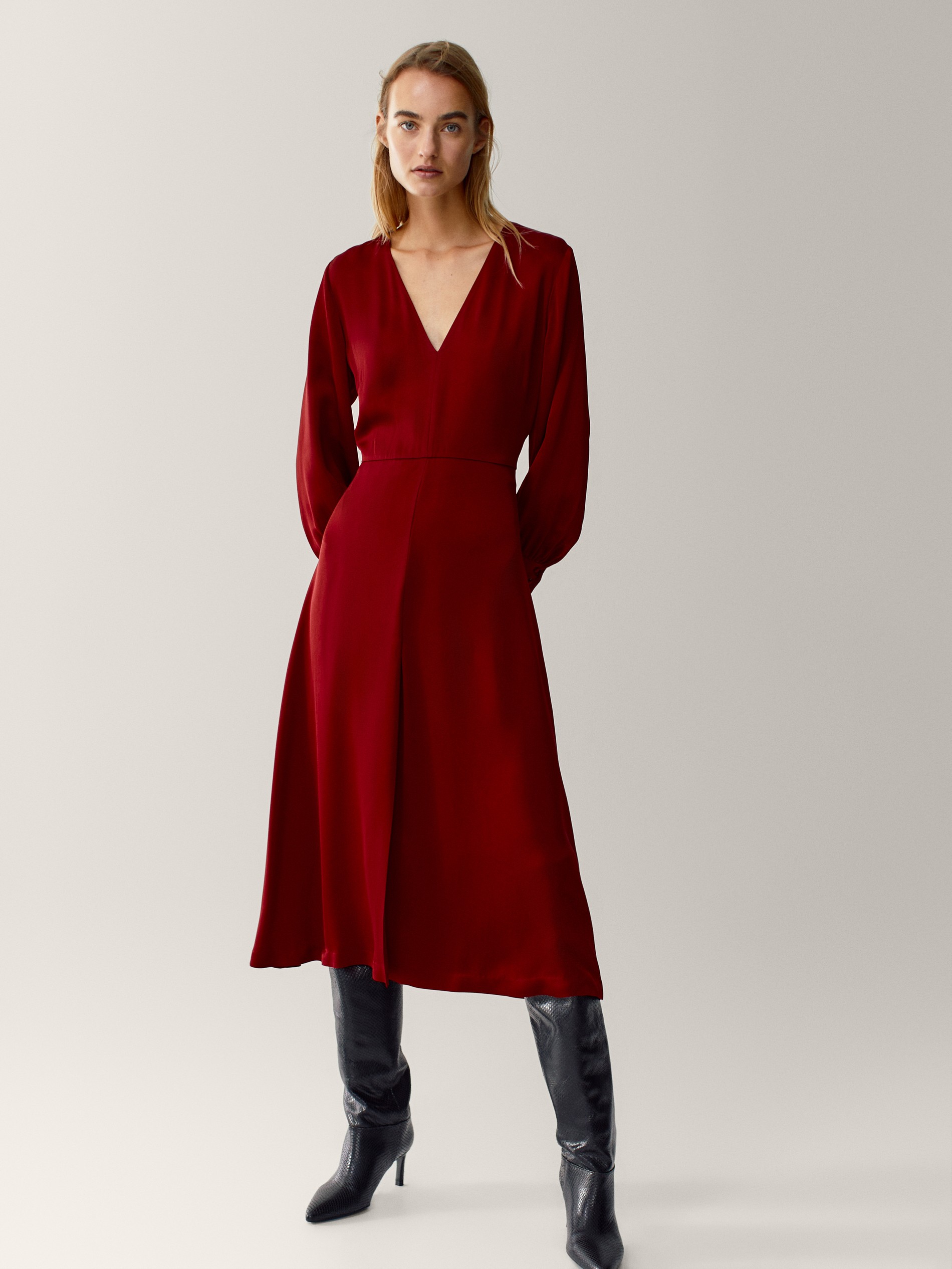 Red dress massimo dutti Clearance