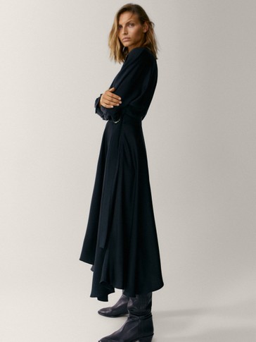 vestido plissado massimo dutti