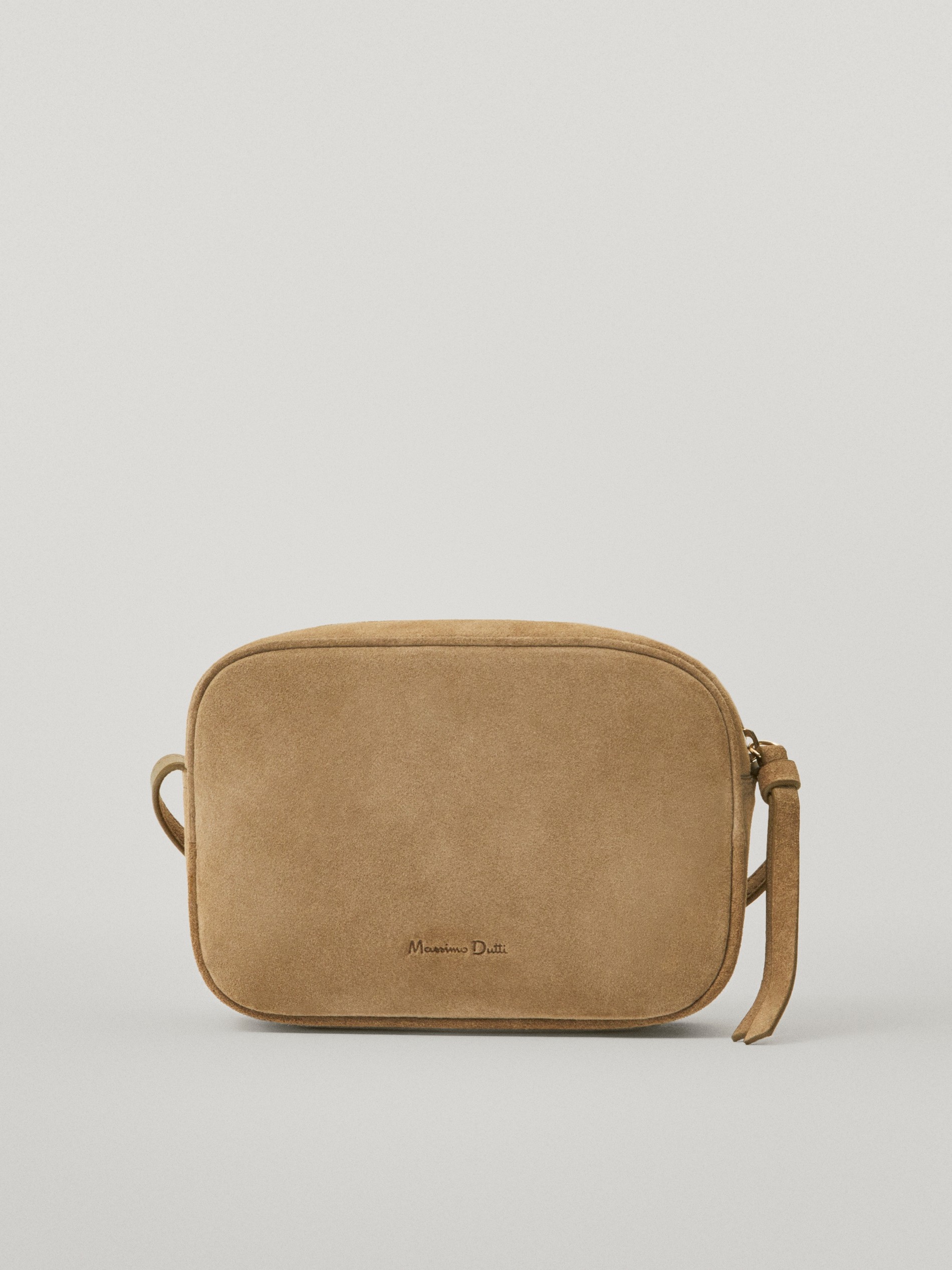 beige suede crossbody bag