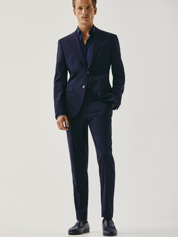 Slim Fit Lacivert Yun Confort Pantolon Erkek Massimo Dutti