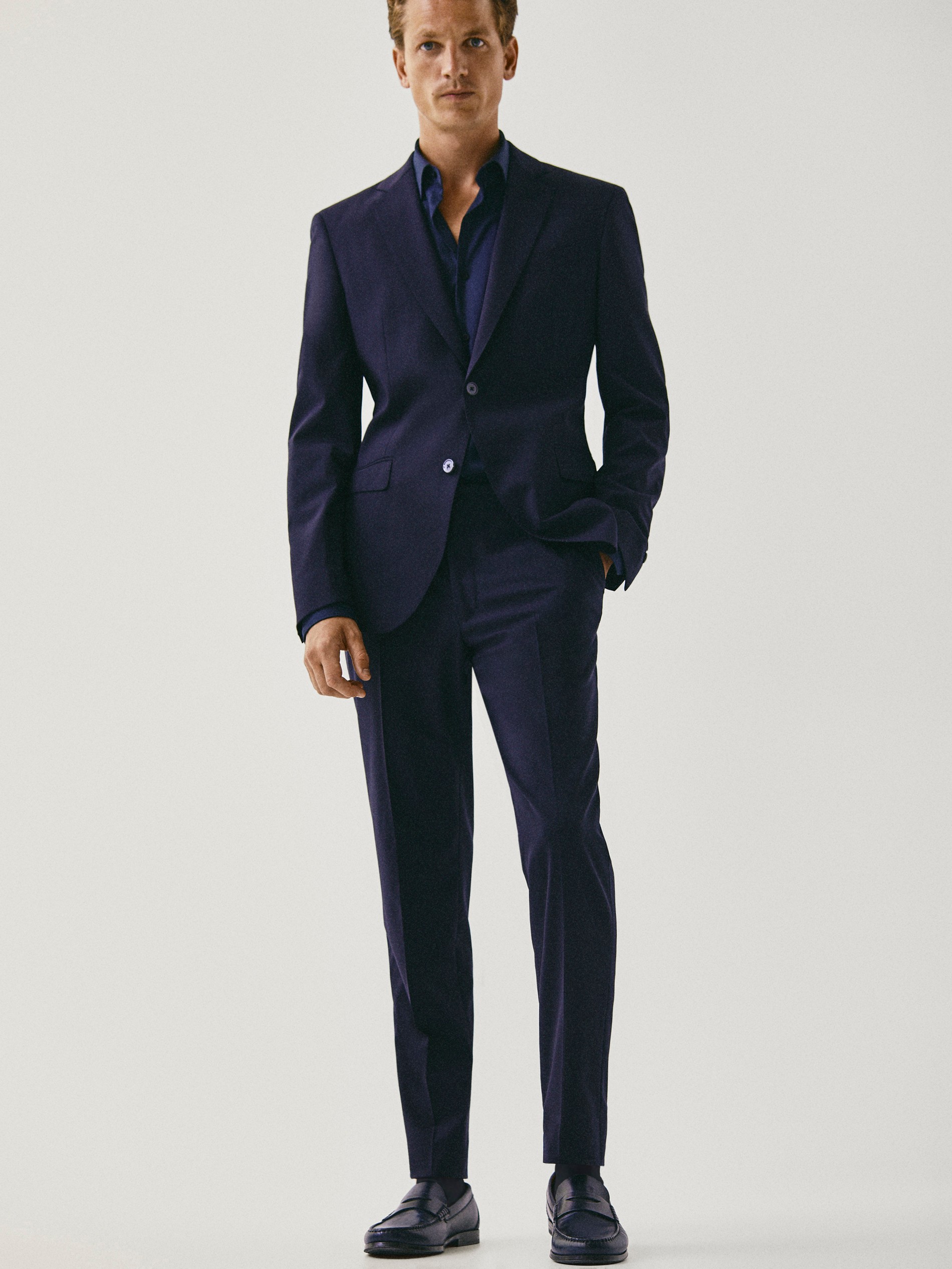 COMFORT SLIM FIT NAVY WOOL TROUSERS 