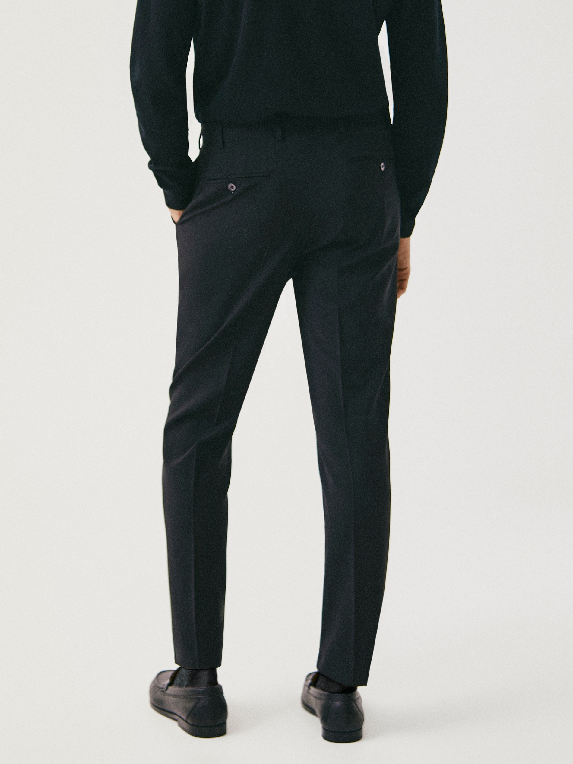 Slim fit black wool trousers - null 