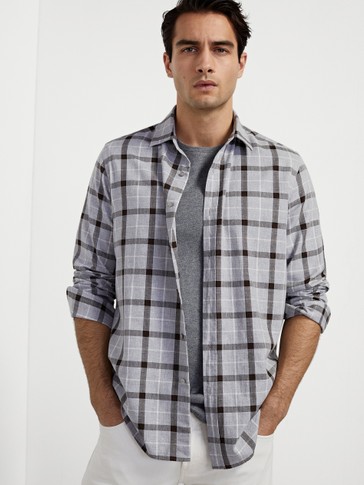 Regular Fit Kareli Pamuklu Gomlek Erkek Massimo Dutti