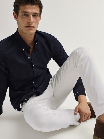 100 Pamuklu Slim Fit Ince Fitilli Kadife Gomlek Erkek Massimo Dutti