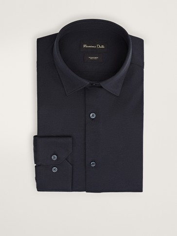 Slim Fit Pamuklu Lacivert Gomlek Erkek Massimo Dutti