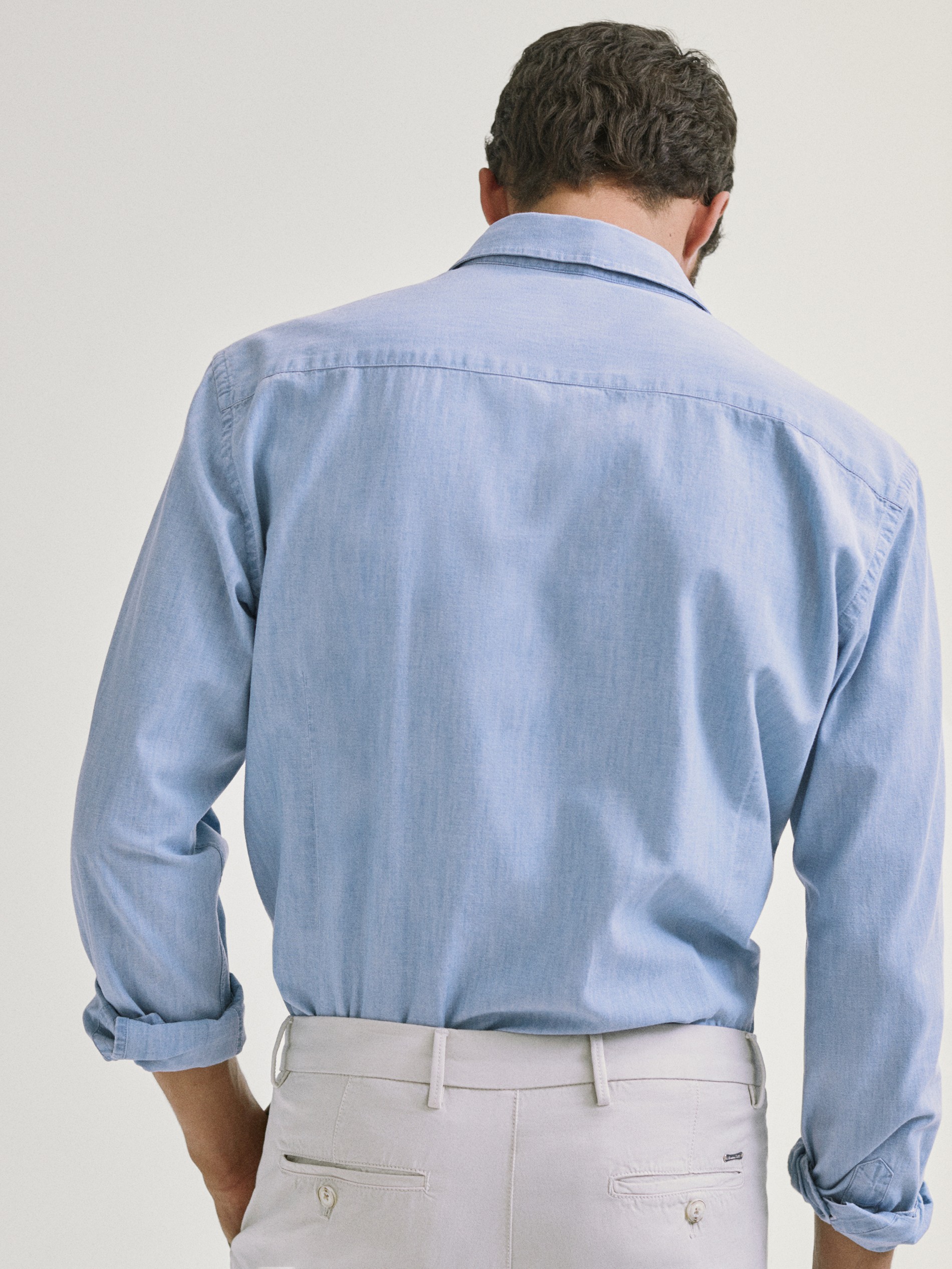 chambray shirt and jeans