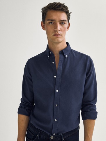 Regular Fit Dokulu 100 Pamuklu Gomlek Erkek Massimo Dutti