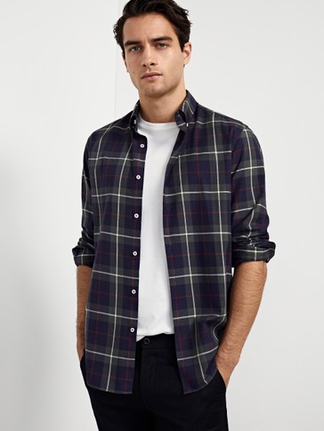 Slim Fit Kareli Pamuklu Gomlek Erkek Massimo Dutti