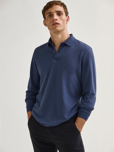 Dokulu 100 Pamuklu Polo T Shirt Erkek Massimo Dutti