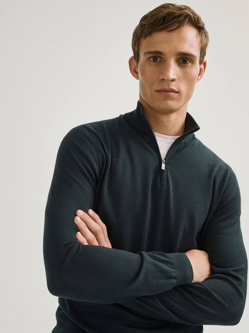 Mock Turtleneck Sweater In 100 Merino Wool Men Massimo Dutti