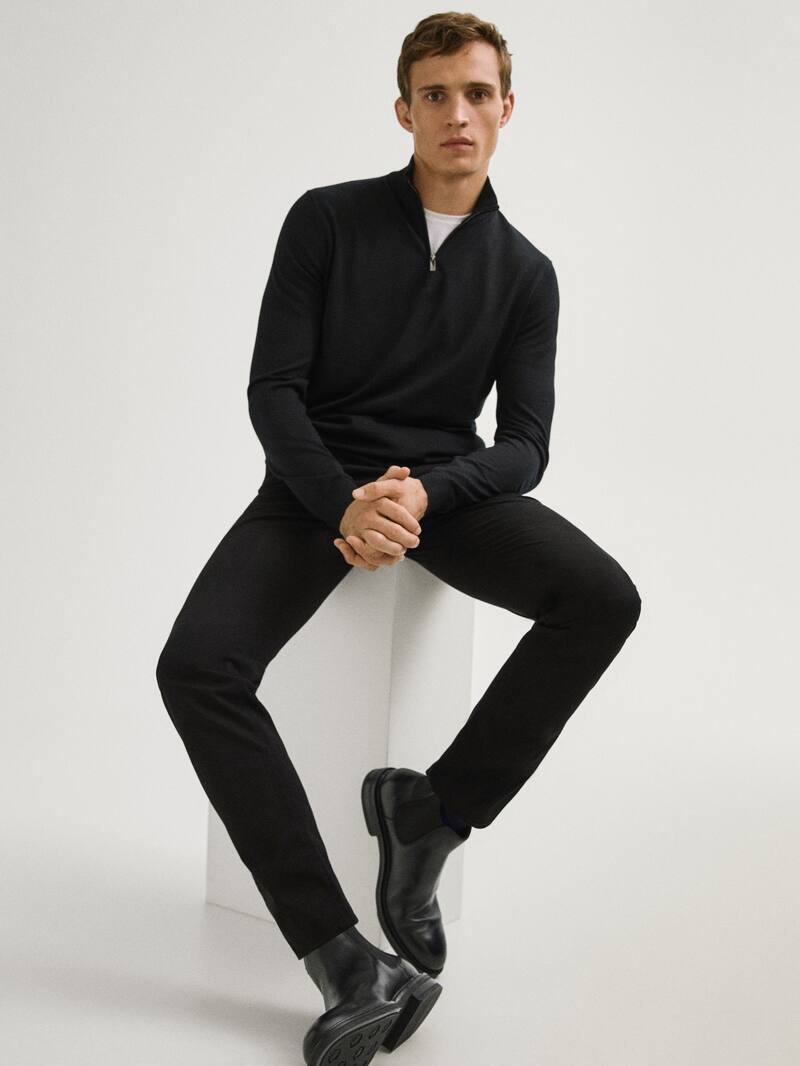 Mock Turtleneck Sweater In 100 Merino Wool Men Massimo Dutti