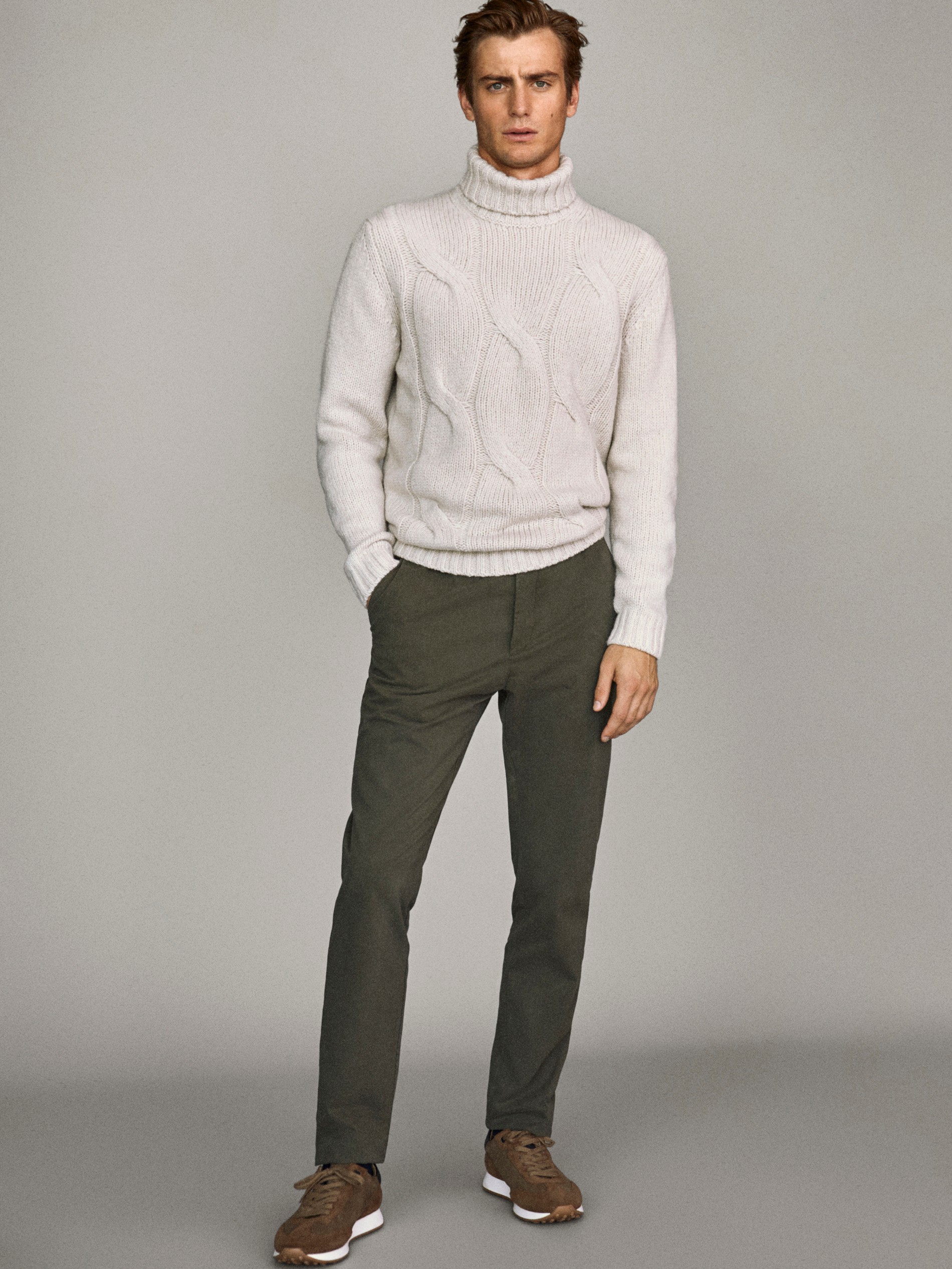 grey cable knit turtleneck sweater