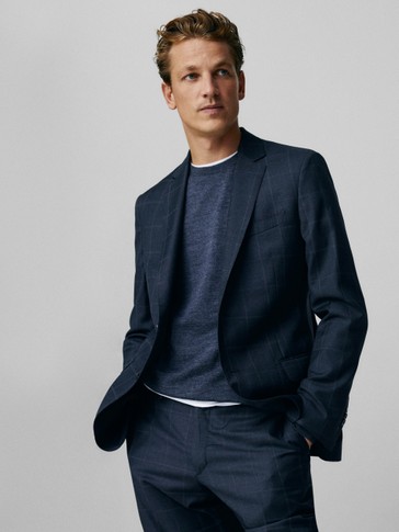 Mavi Slim Fit Kareli Yari Kanvas 130 S Yunlu Blazer Erkek Massimo Dutti
