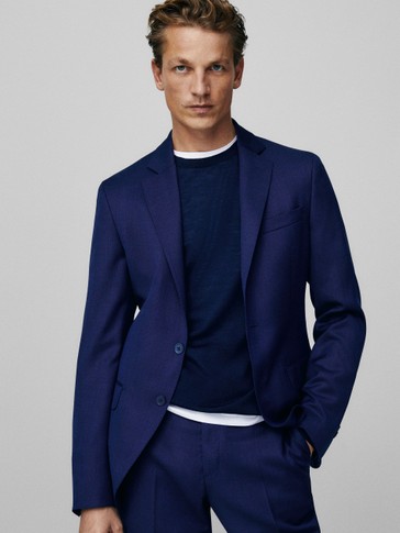 Slim Fit Duz Renkli Yun Blazer Erkek Massimo Dutti