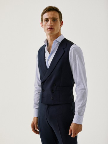 navy textured waistcoat