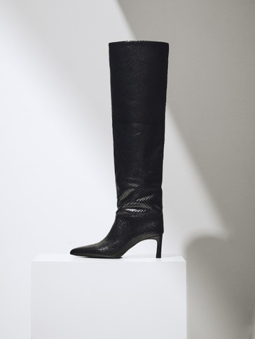 LIMITED EDITION Black animal print leather boots with stiletto heel - Men - Massimo  Dutti