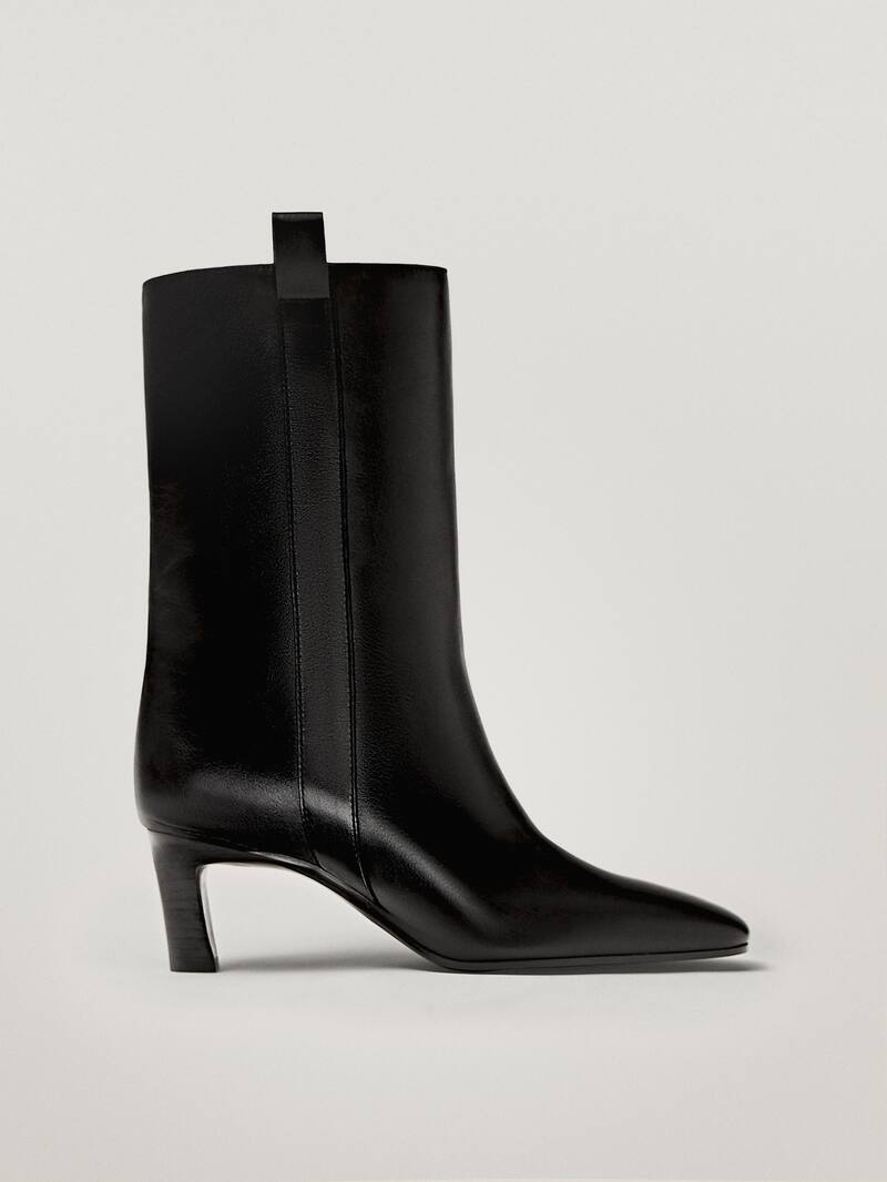 Black Nappa Mid Heel Ankle Boots Women Massimo Dutti