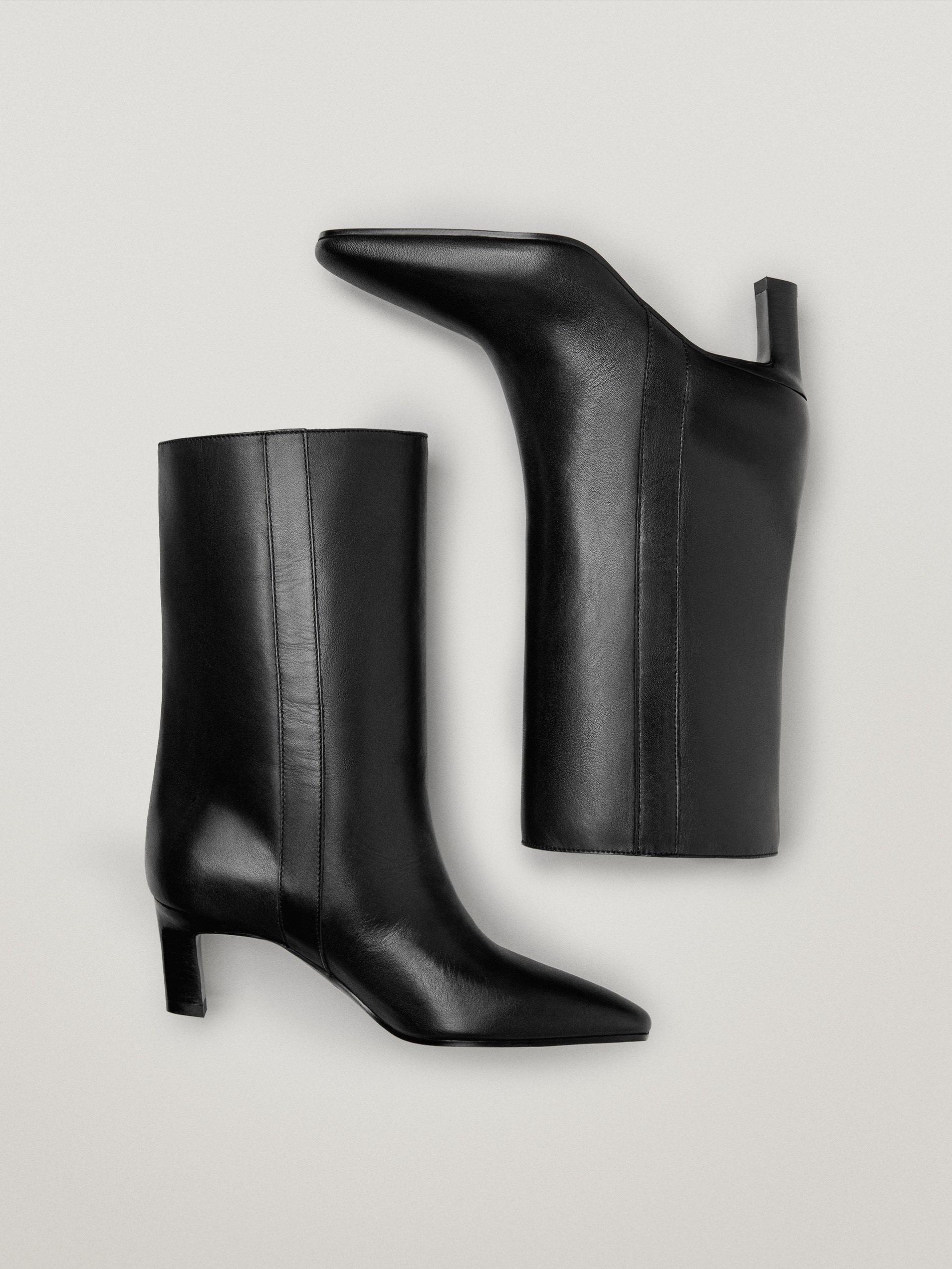 Leather mid-heel ankle boots with 