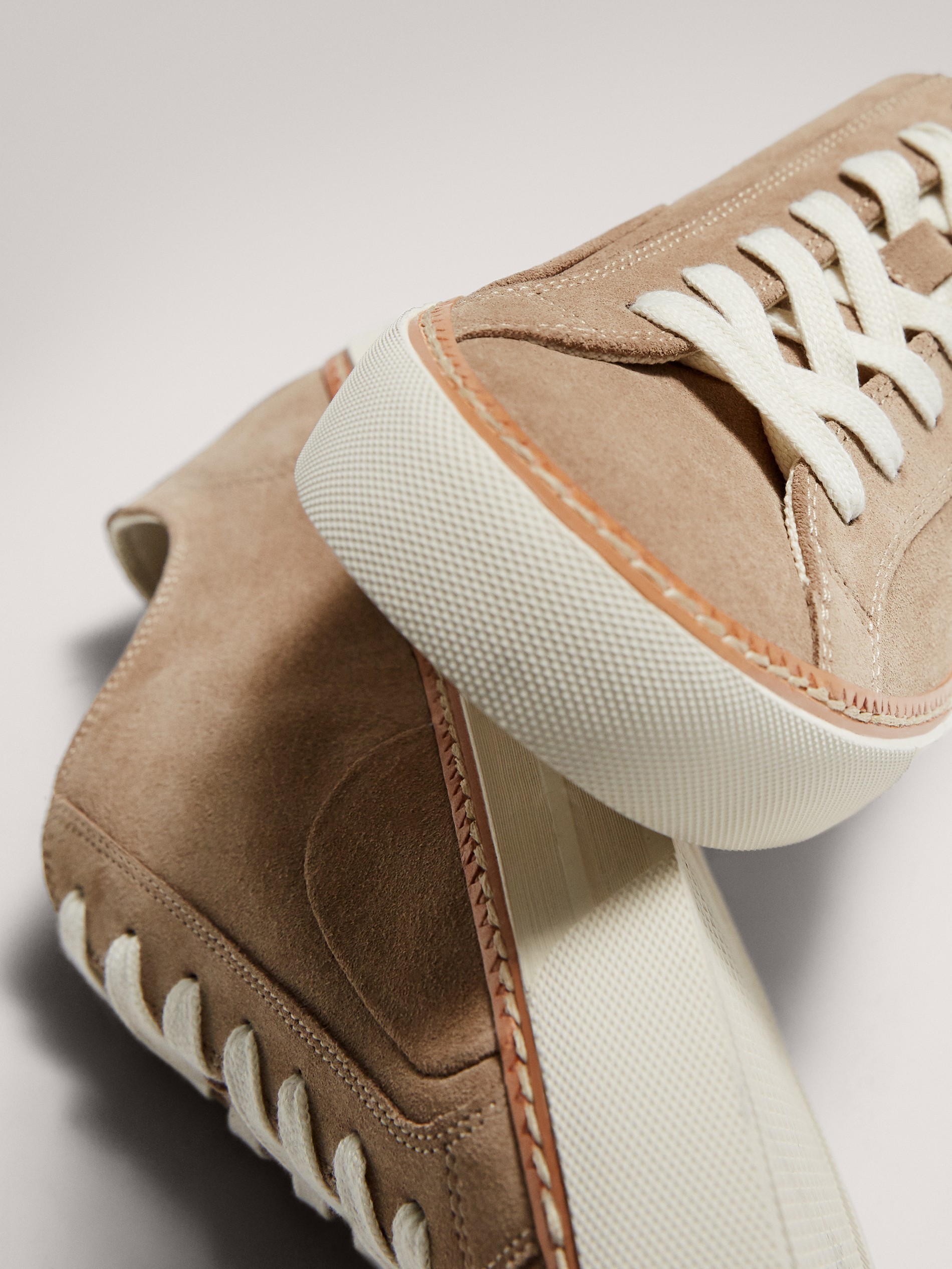Massimo Dutti Sand-Coloured Split Suede Trainers With Welt - Big Apple ...