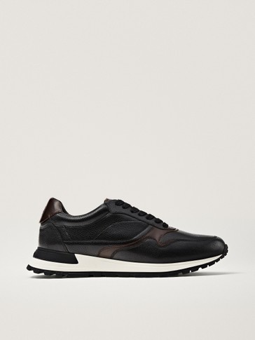 black leather trainer shoes