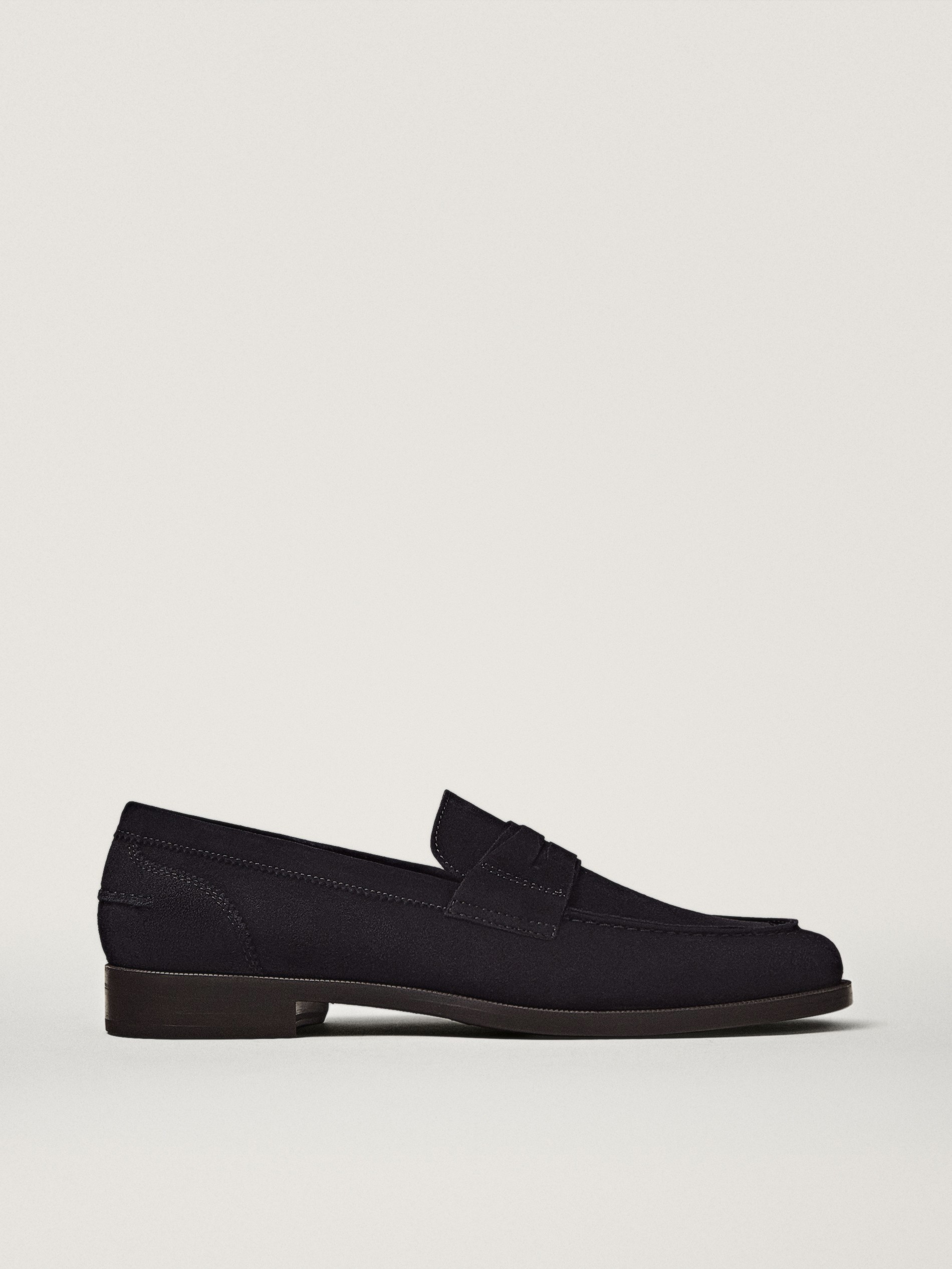 black suede penny loafers
