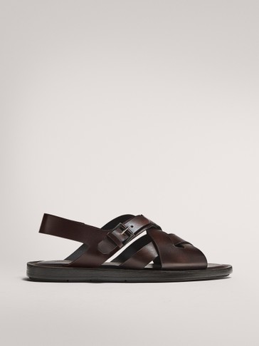 BROWN BRUSHED LEATHER SANDALS - null - Massimo Dutti