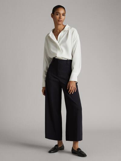 Asian Fit Navy Crepe Culotte Trousers Women Massimo Dutti