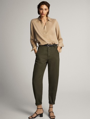 COTTON LINEN CARROT FIT TROUSERS