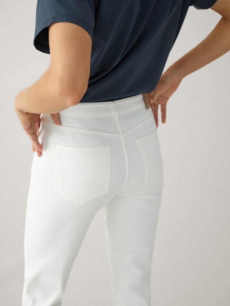 Mid Rise Slim Cropped Fit Denim Effect Trousers Women Massimo