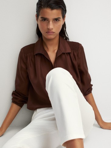 100% SILK SHIRT WITH GATHERED SHOULDER