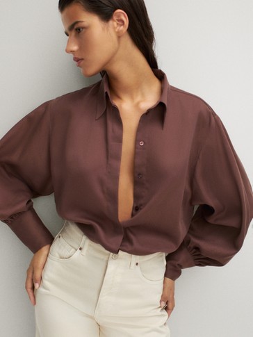 COTTON SILK SHIRT WITH PUFF SLEEVES