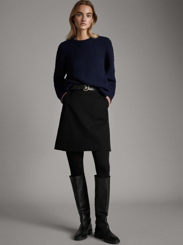 Black cotton mini skirt