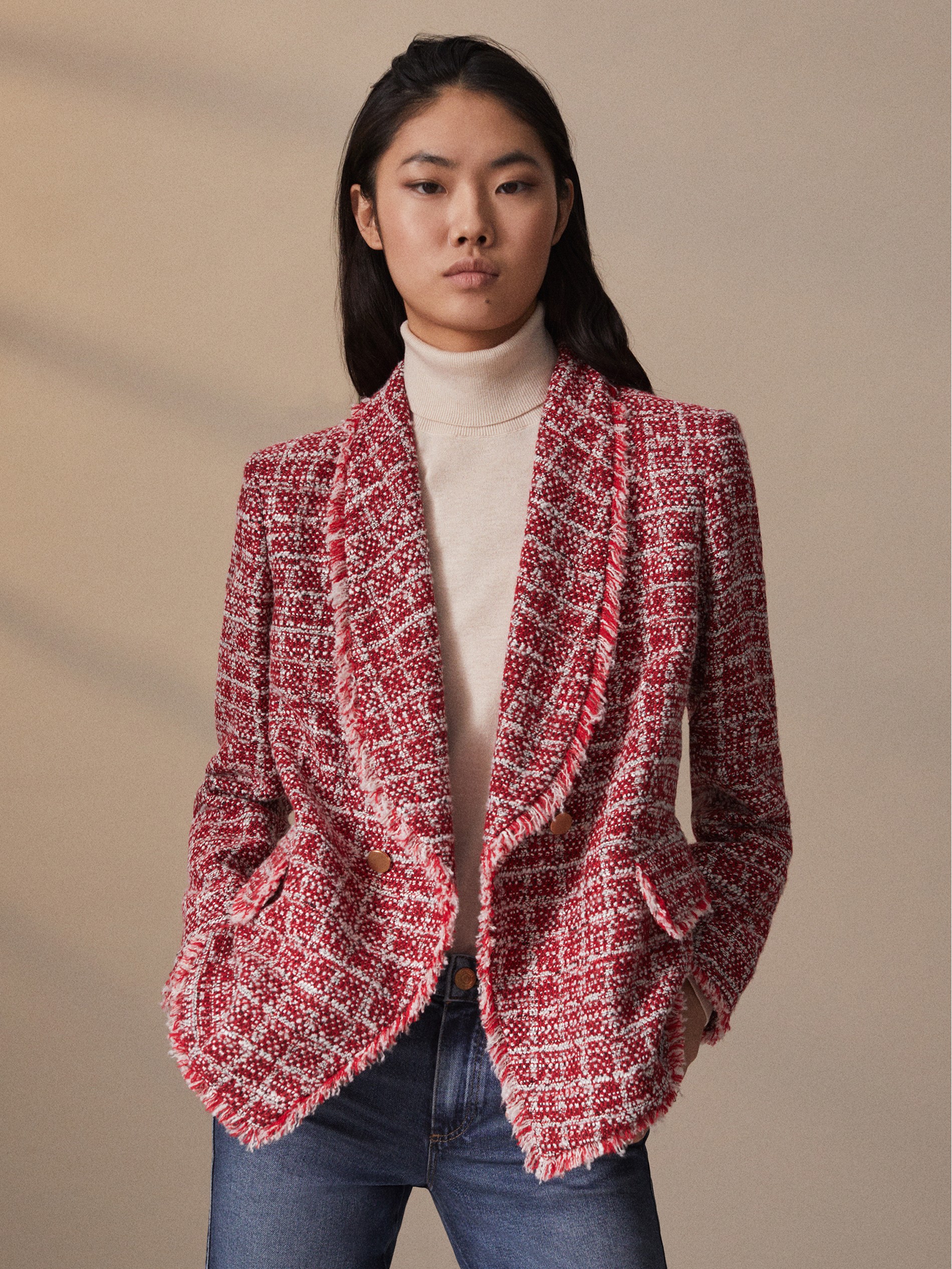 frayed tweed blazer