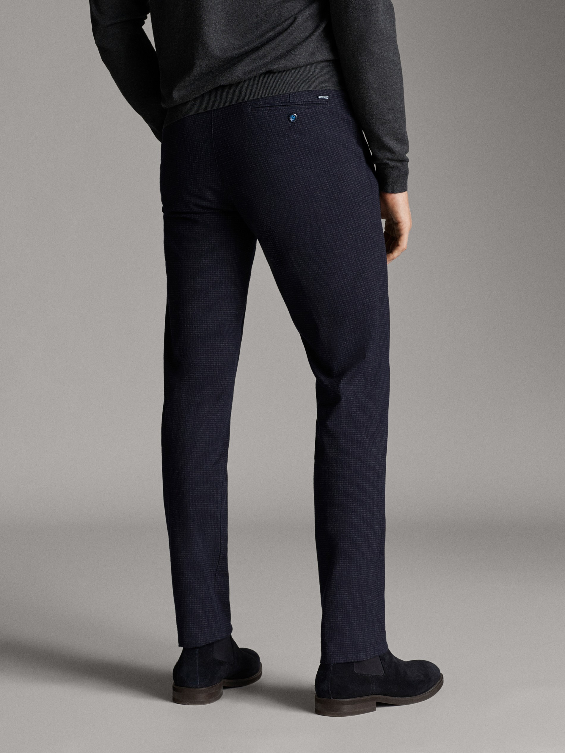 Massimo Dutti Slim Fit Micro Check Cotton Trousers - Big Apple Buddy