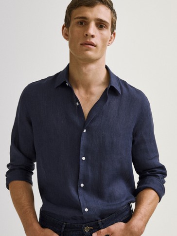 Slim Fit 100 Keten Gomlek Erkek Massimo Dutti