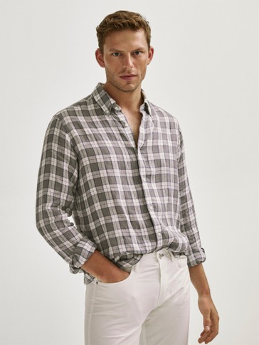 SLIM FIT LINEN CHECK SHIRT