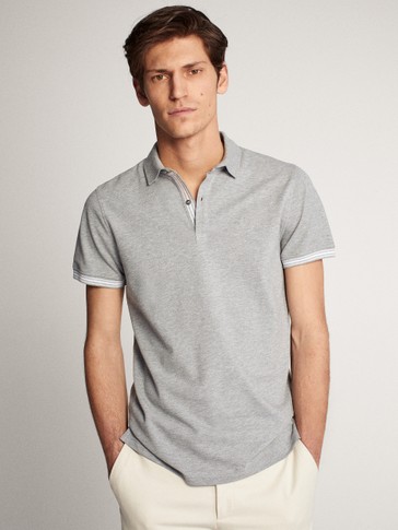 Pamuklu Kisa Kollu Melanj Polo T Shirt Erkek Massimo Dutti