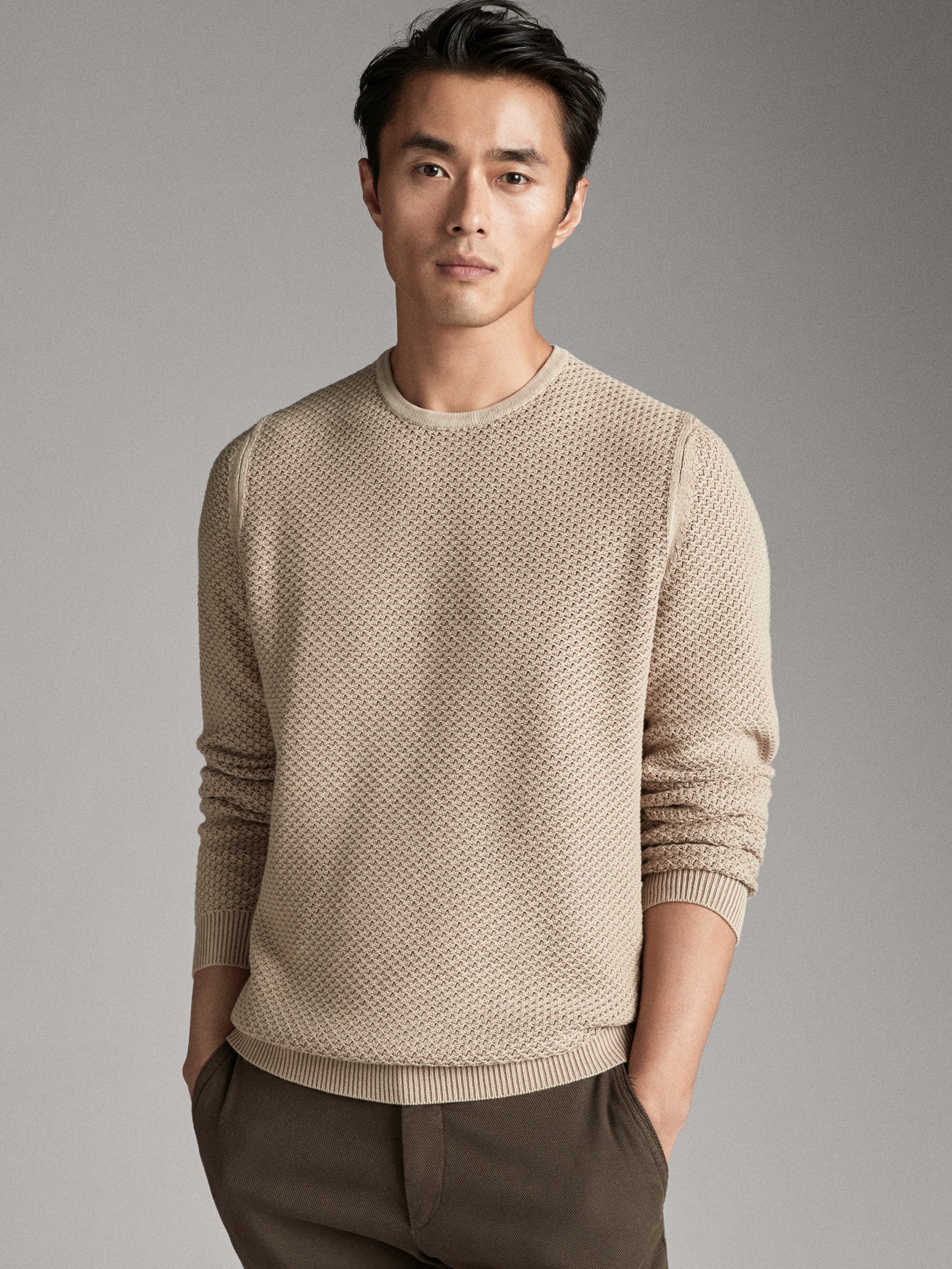 men's tan crew neck sweater